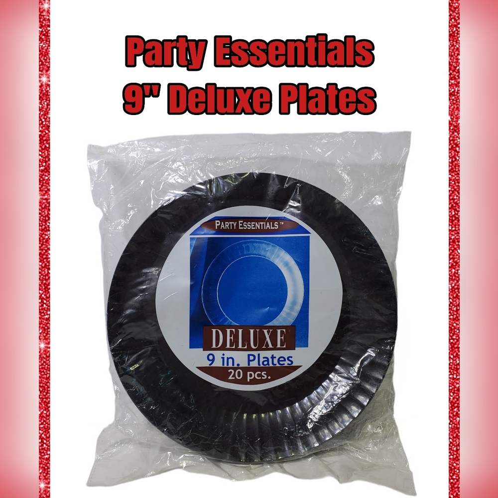 Party Essentials Home Black Deluxe Disposable Plates 20 Count Supplies Tableware
